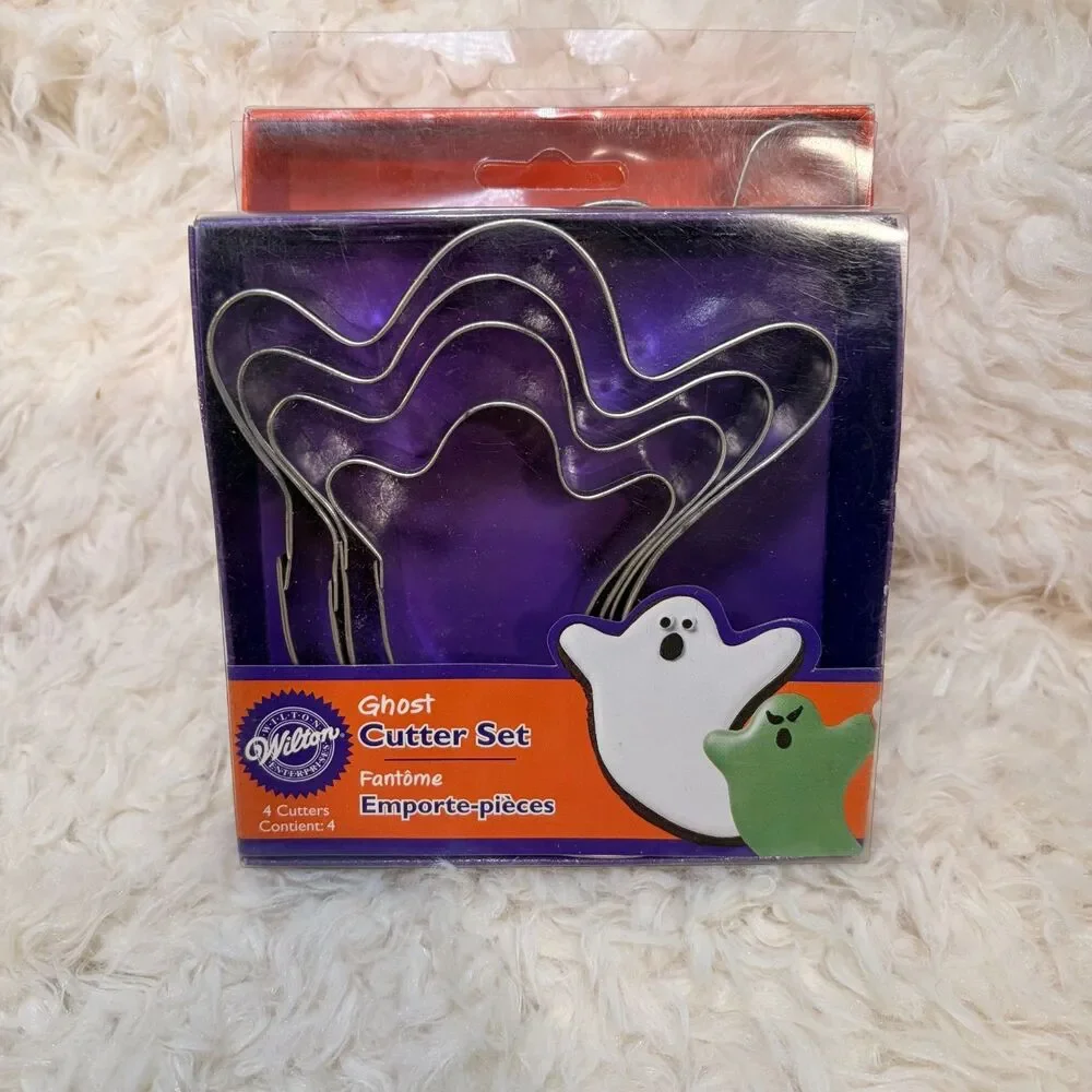 Vintage Wilton Halloween Cookie Cutter Set Scaredy Cat & Ghost Nesting Metal NIP